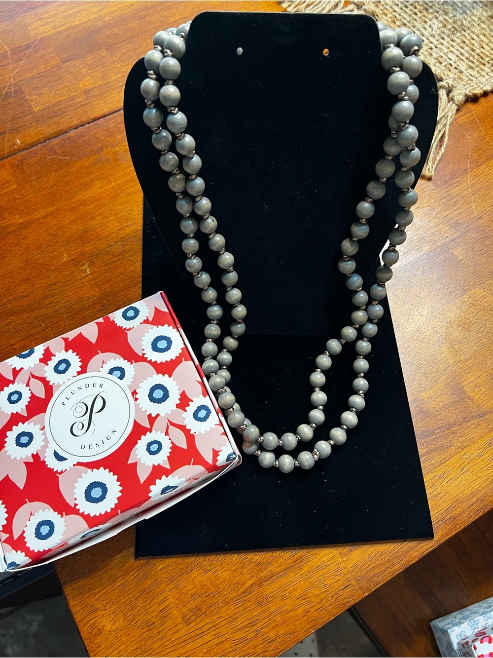 Plunder Matte Gray Double-Strand Beaded Necklace